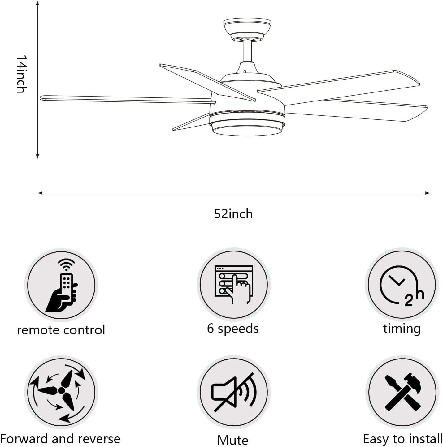 52 Inch White Ceiling Fan With Dimmable LED Lights