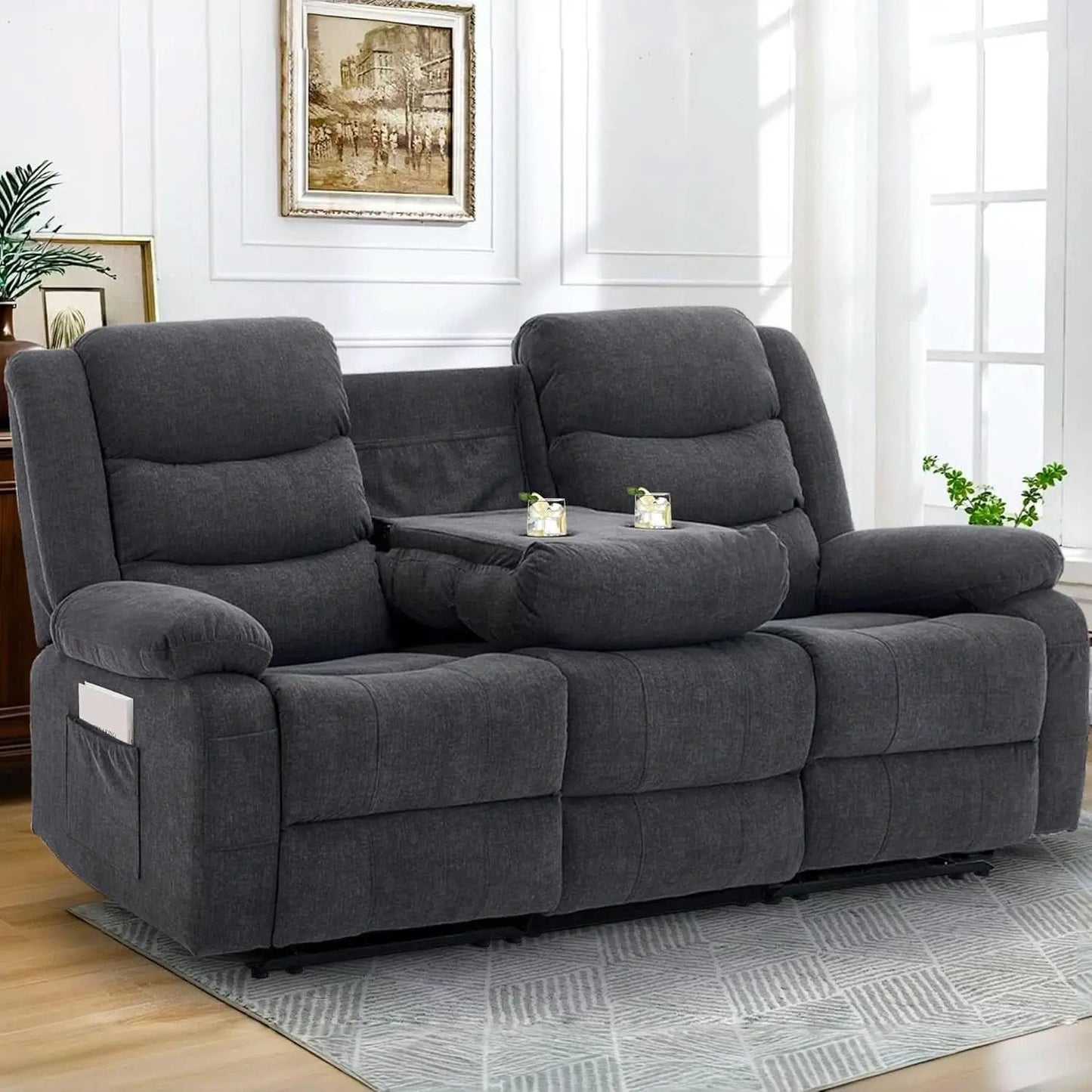 Grey Oversized 3 Seater Reclining Sofa With Console from PriceLows™