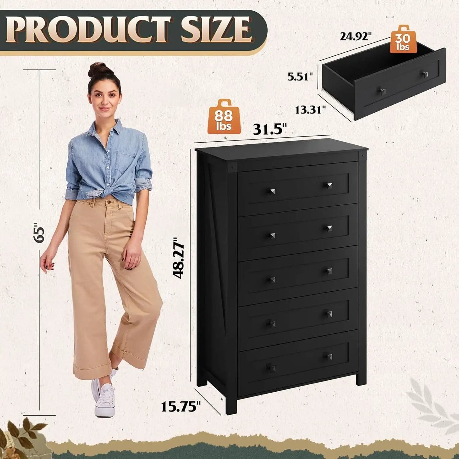 Farmhouse Tall Black Walnutstain Dresser With Drawers from PriceLows™