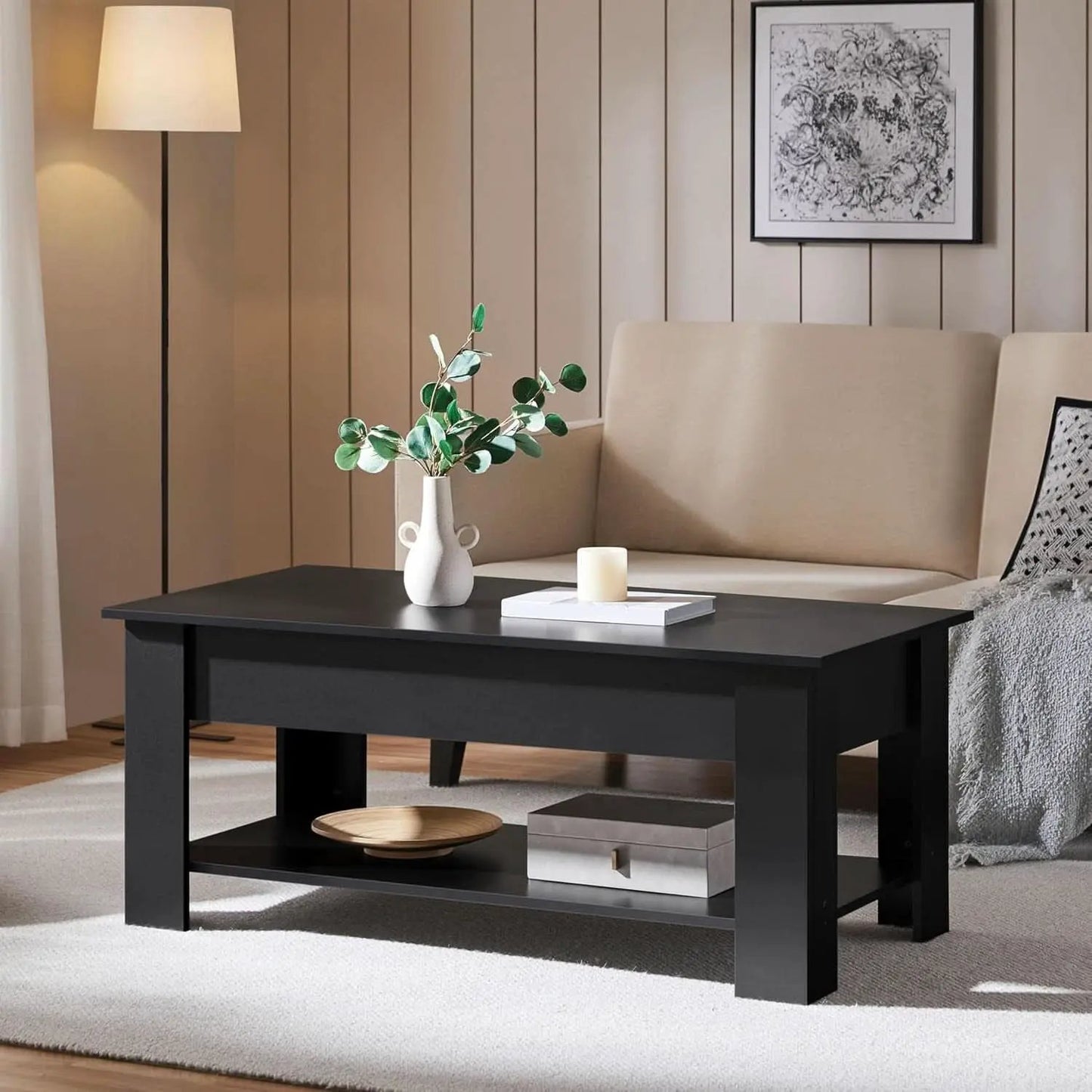 Lift Top Coffee Table With Hidden Compartment 47.5 Inch from PriceLows™
