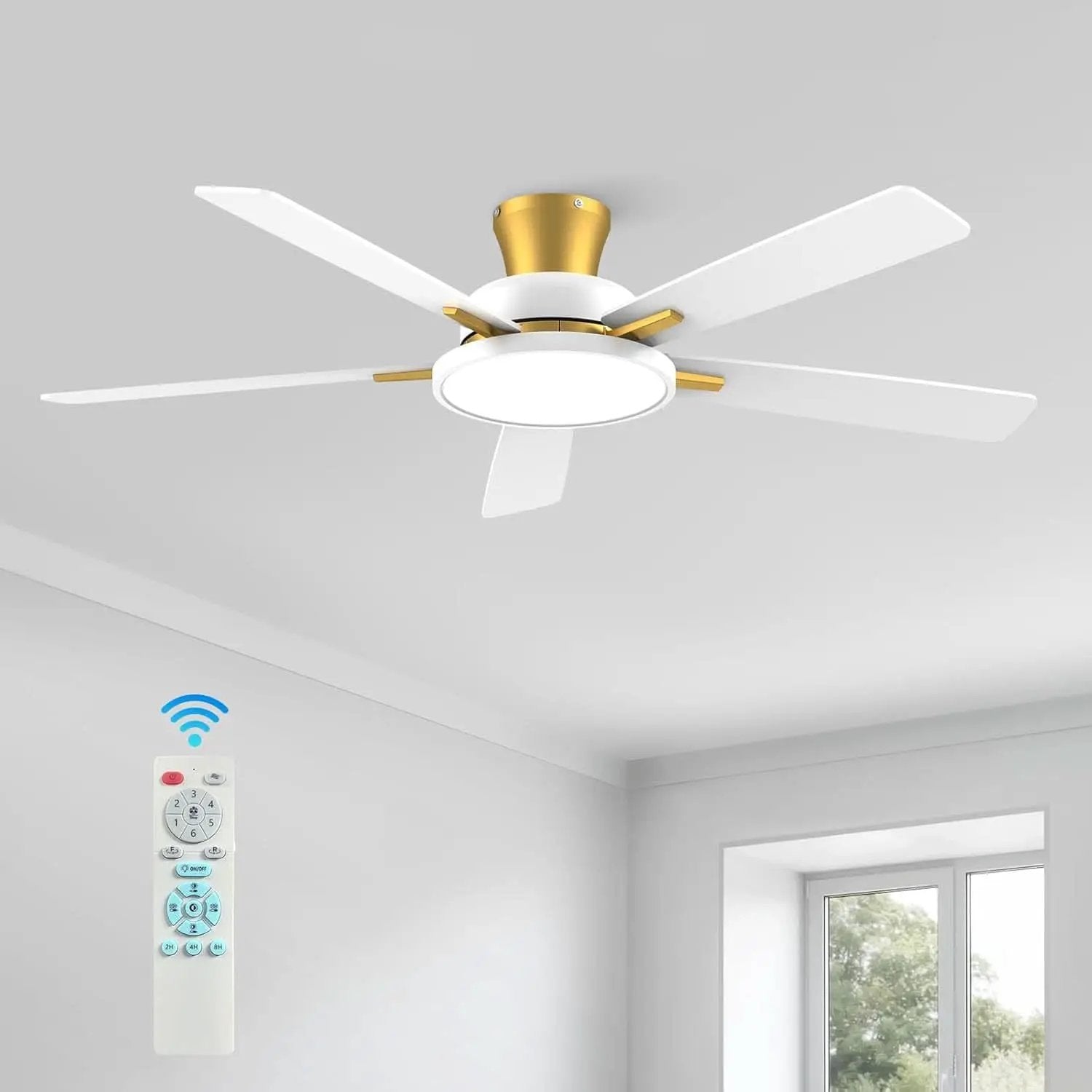 52 Inch Ceiling Fan With Remote Dimmable Lights White Gold from PriceLows™
