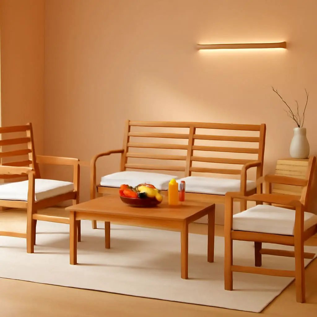 Acacia Wood Outdoor Conversation Set With Cushions White from PriceLows™