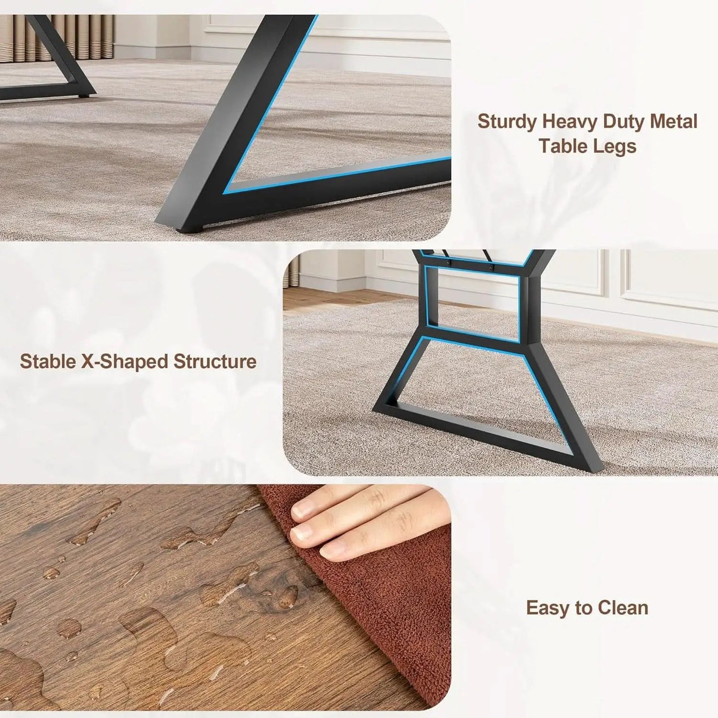 70.9 Inch Farmhouse Dining Table With X Shaped Metal Legs from PriceLows™