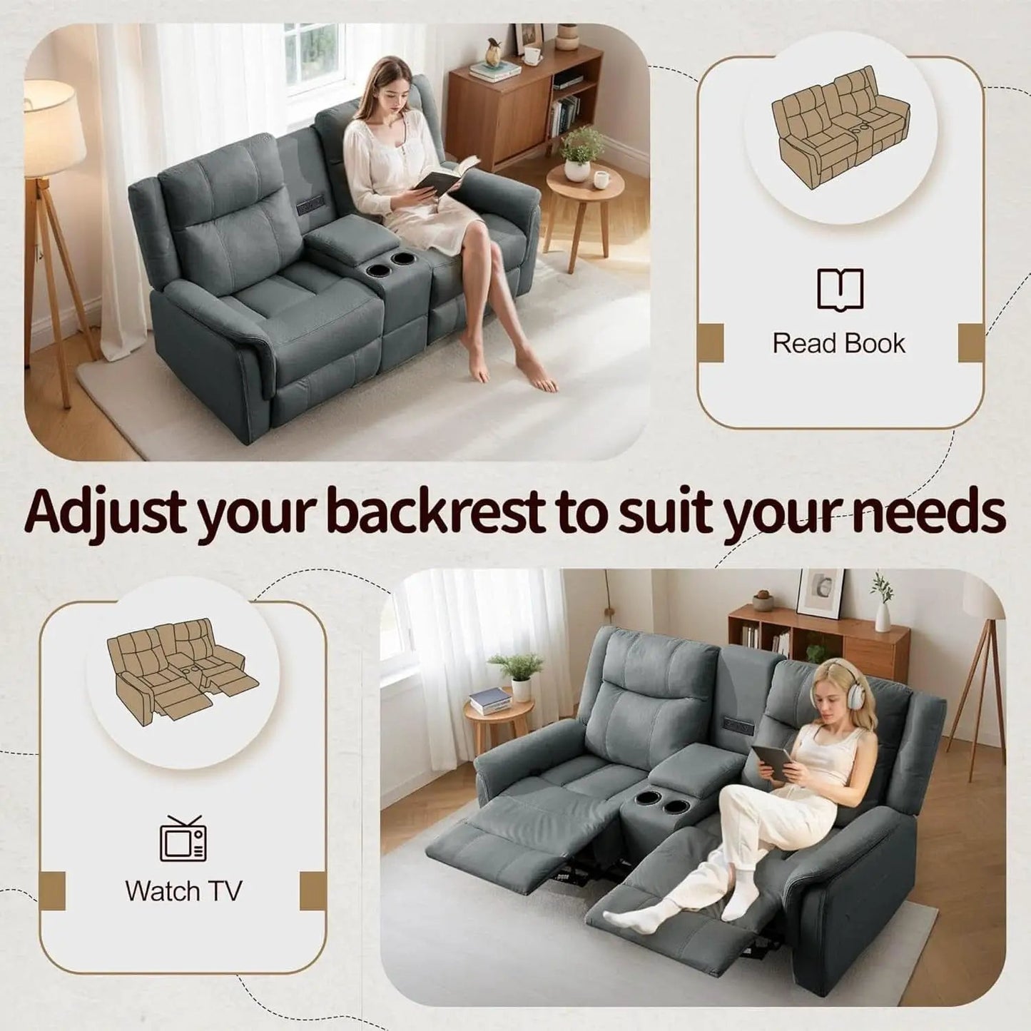 Two Seater Recliner Sofa With USB Charging Port And Cup Holders from PriceLows™