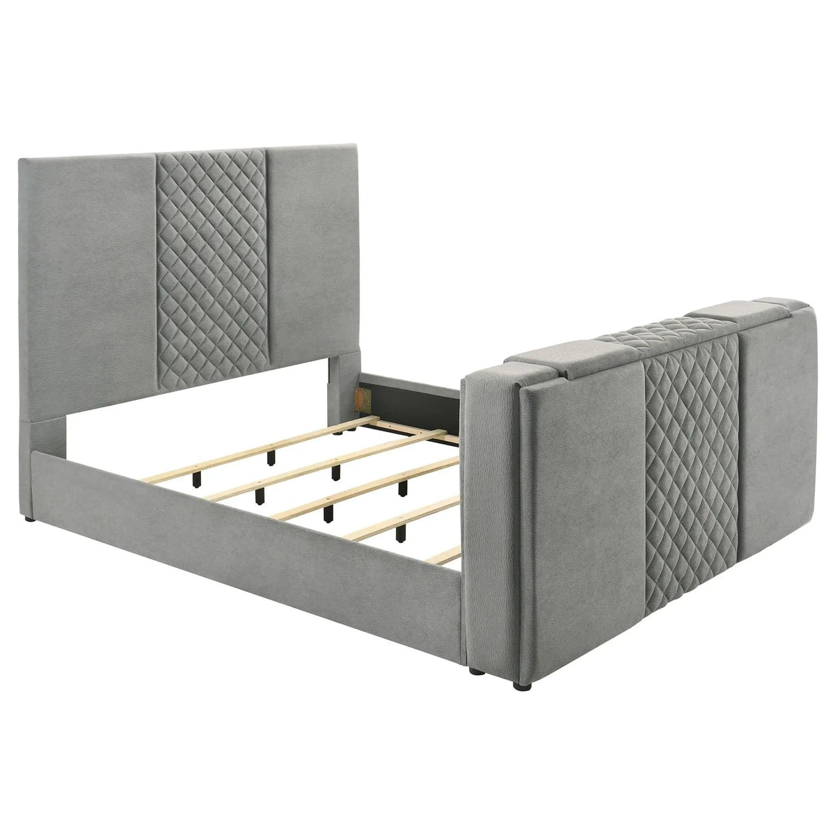 Tara 61-inch Upholstered Eastern King Panel TV Bed | 79.25 x 95.25 x 60.75 in | Velvet & Wood | Grey