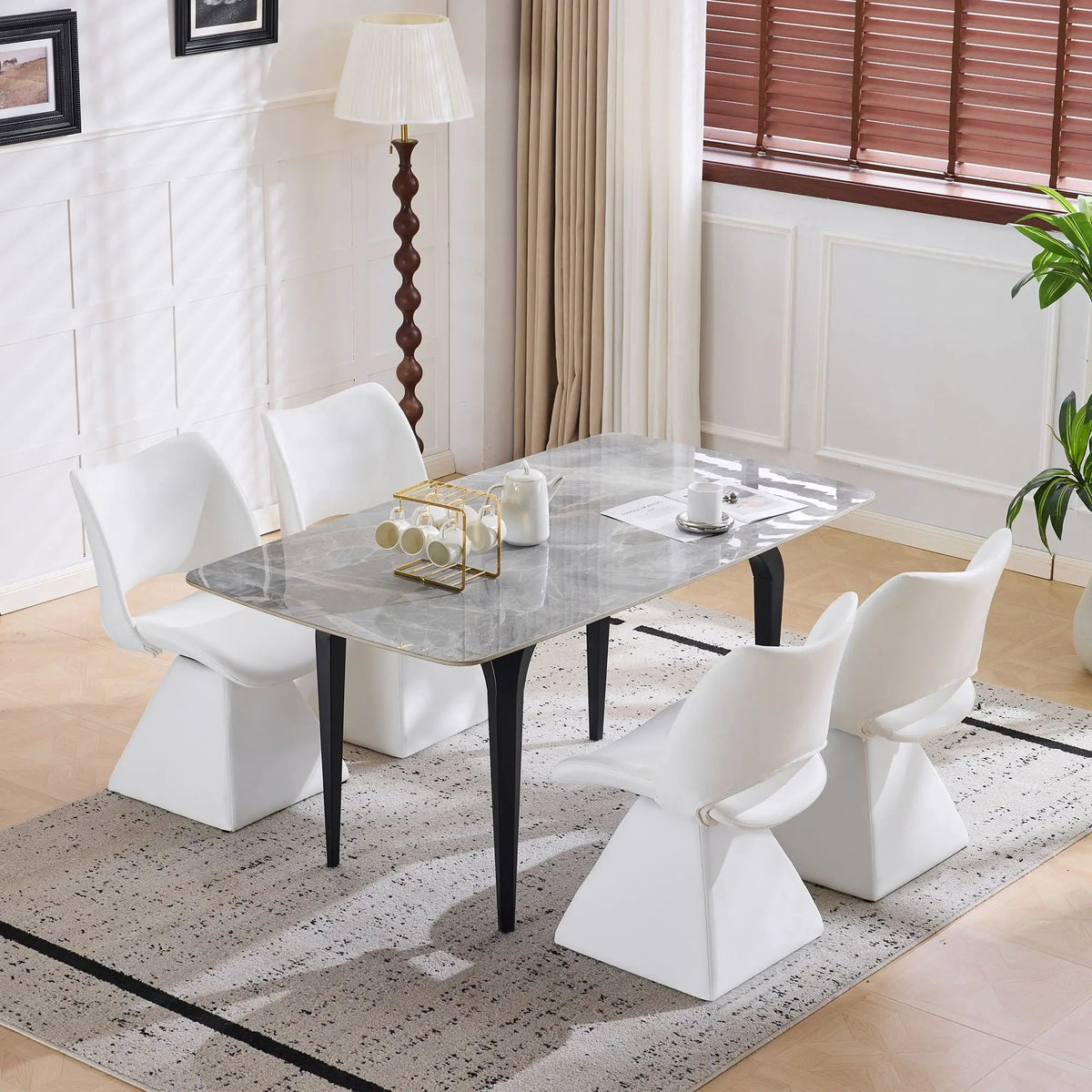 Modern Swivel Dining Chair | High Back | Faux Leather | Black
