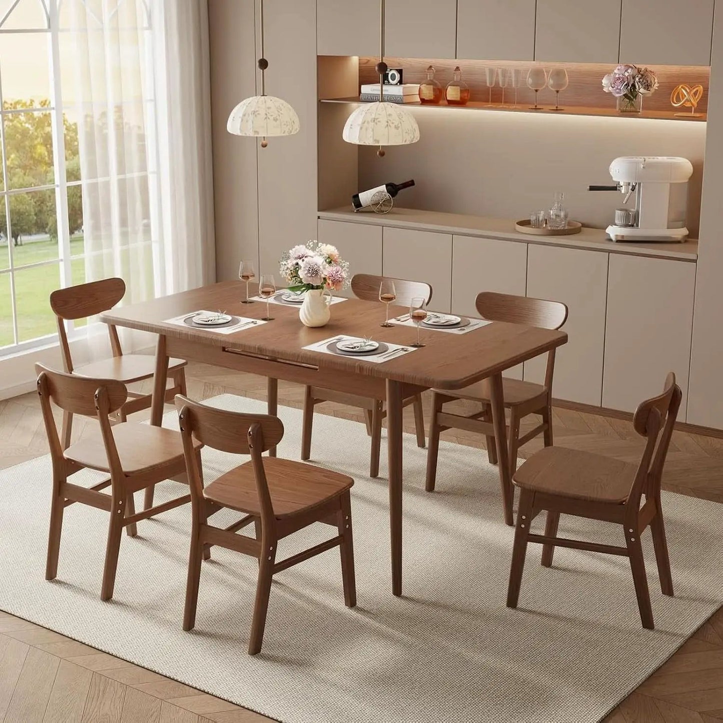 Walnut Telescoping Solid Dining Table With Extension from PriceLows™