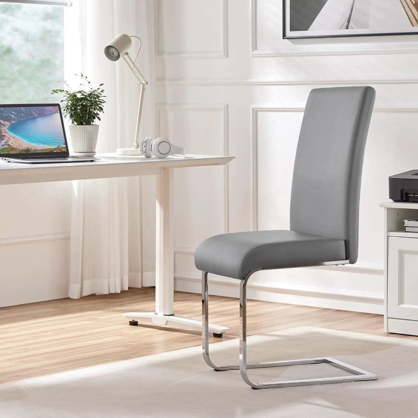 Gray PU Leather Dining Chairs For Kitchen Set Of 2 from PriceLows™