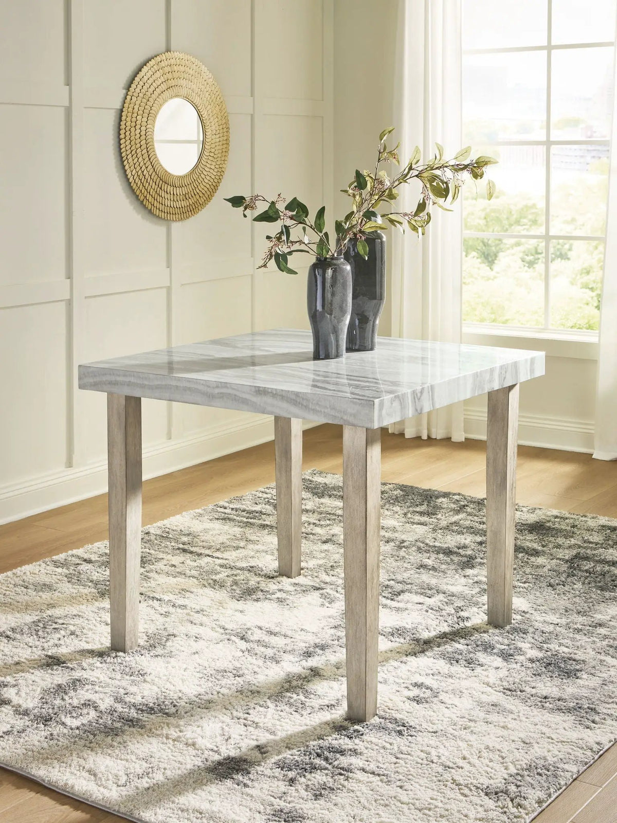 Larawyn Counter Height Dining Table | 42 Inch Square | Faux Marble Top | Gray Veining