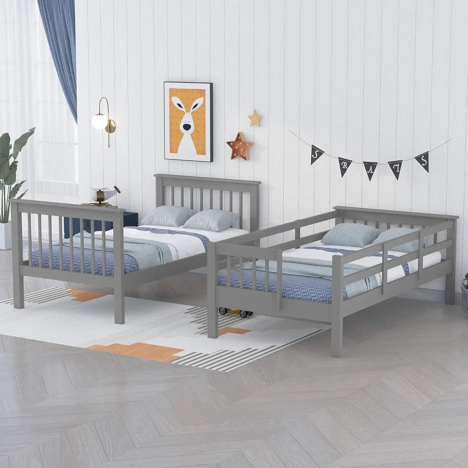 Twin Over Twin Bunk Beds With Stairs Grey For Kids Dorm from PriceLows™