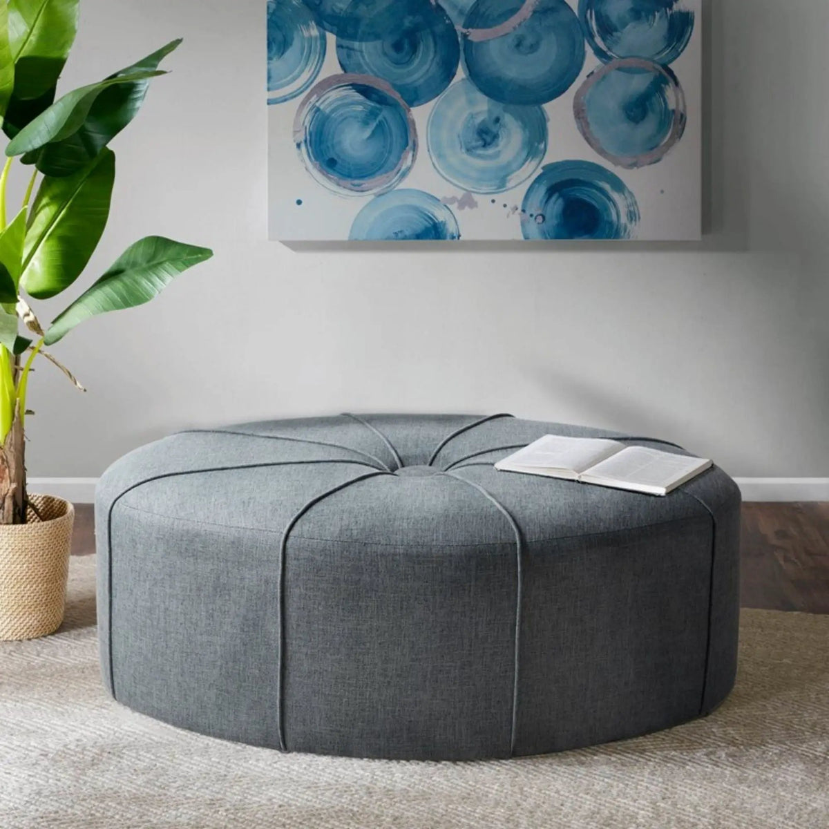Large Cocktail Ottoman | Modern Style | Button Tufted Top | 48.5 Inch Length