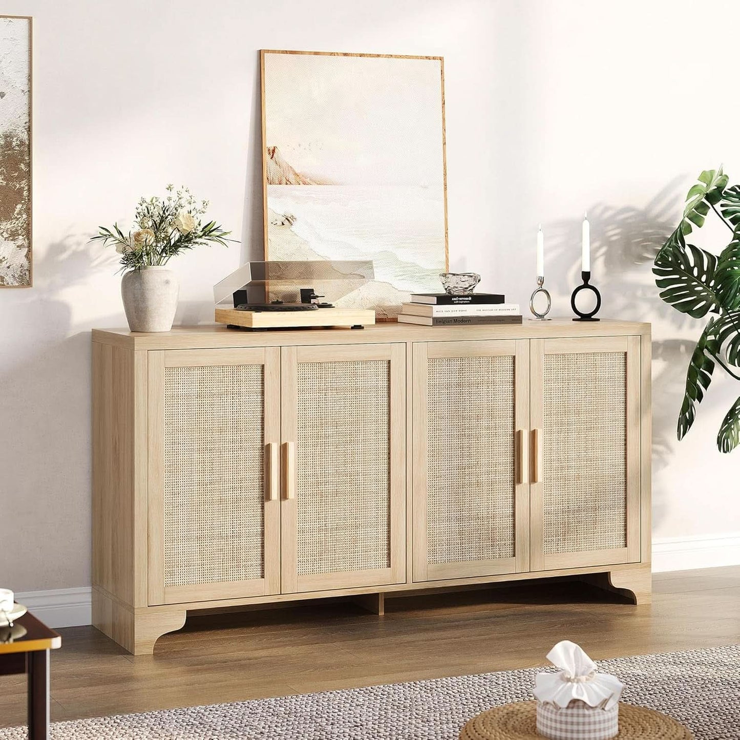 Natural Rattan Four Door Sideboard Cabinet Engineered Wood from PriceLows™