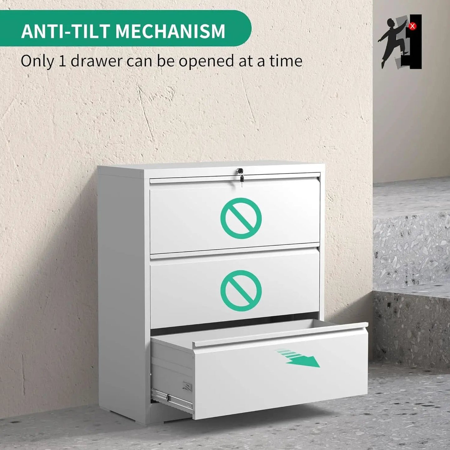 Lateral File Cabinet With 3 Drawers Metal Home Office from PriceLows™
