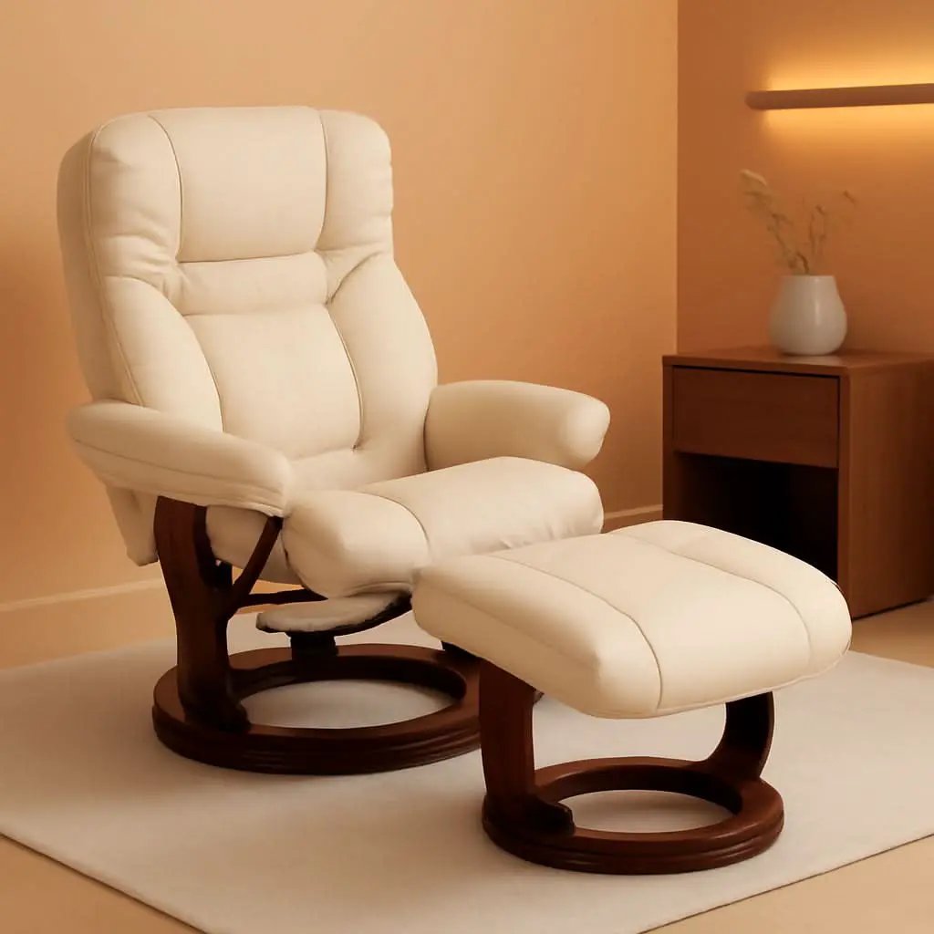 Beige Leathersoft Upholstered Recliner With Ottoman from PriceLows™