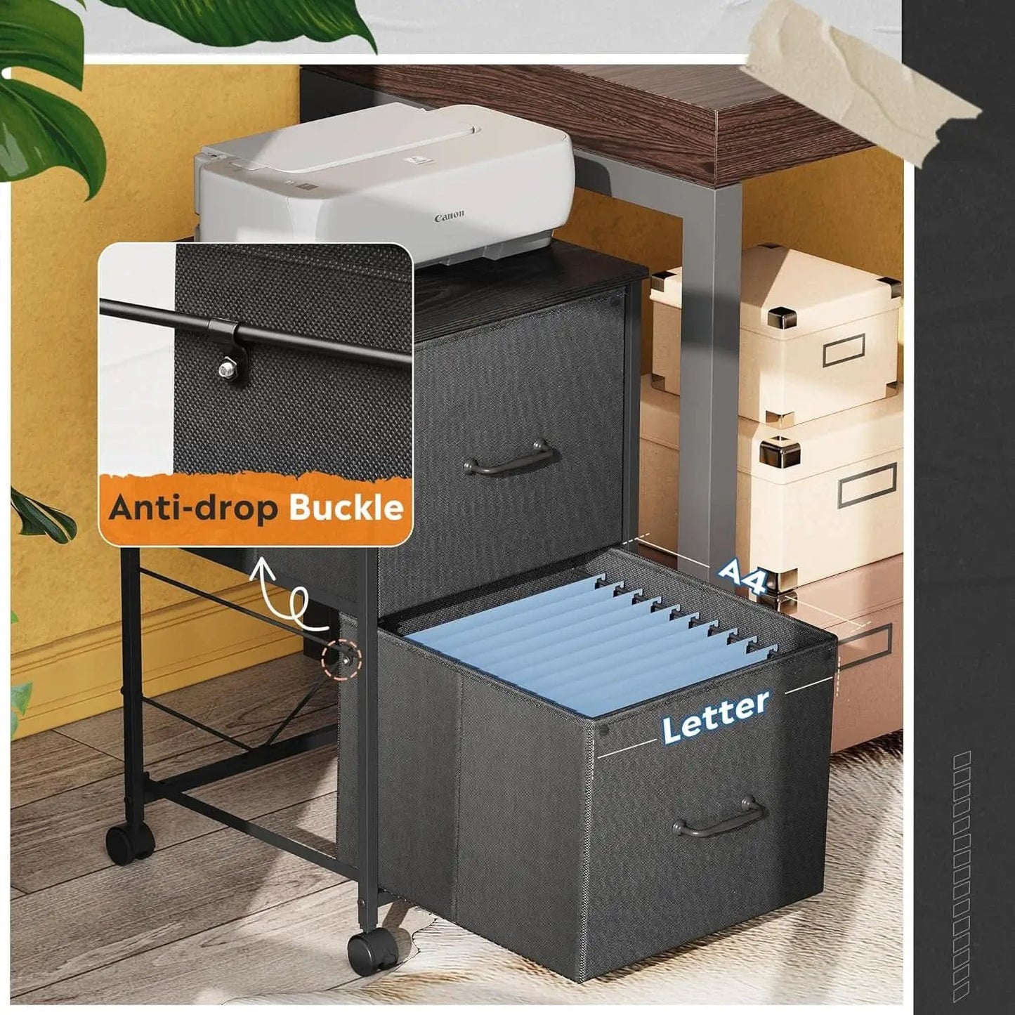 2 Drawer Mobile File Cabinet And Rolling Printer Stand Black Fits A4 Or Letter Size Home Office from PriceLows™