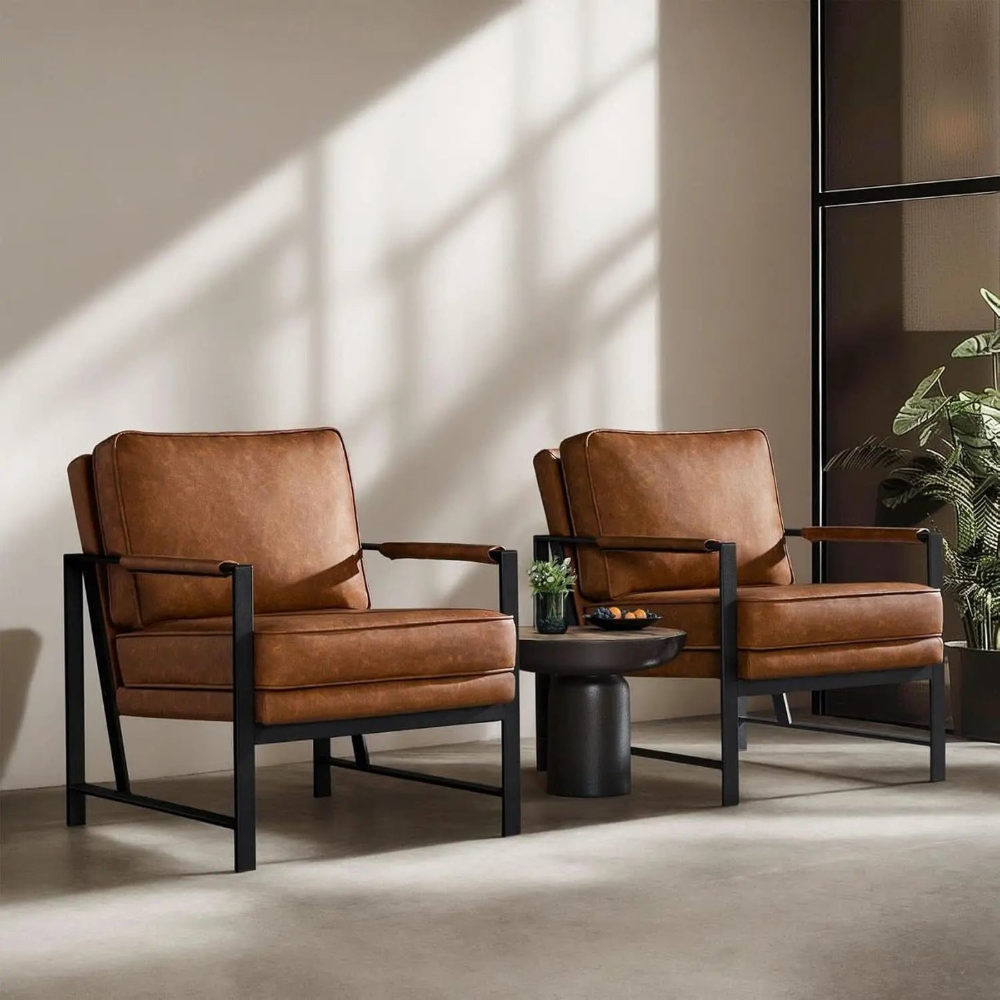 Luxurious PU Leather Armchair Set Ultrasoft Chestnut from PriceLows™