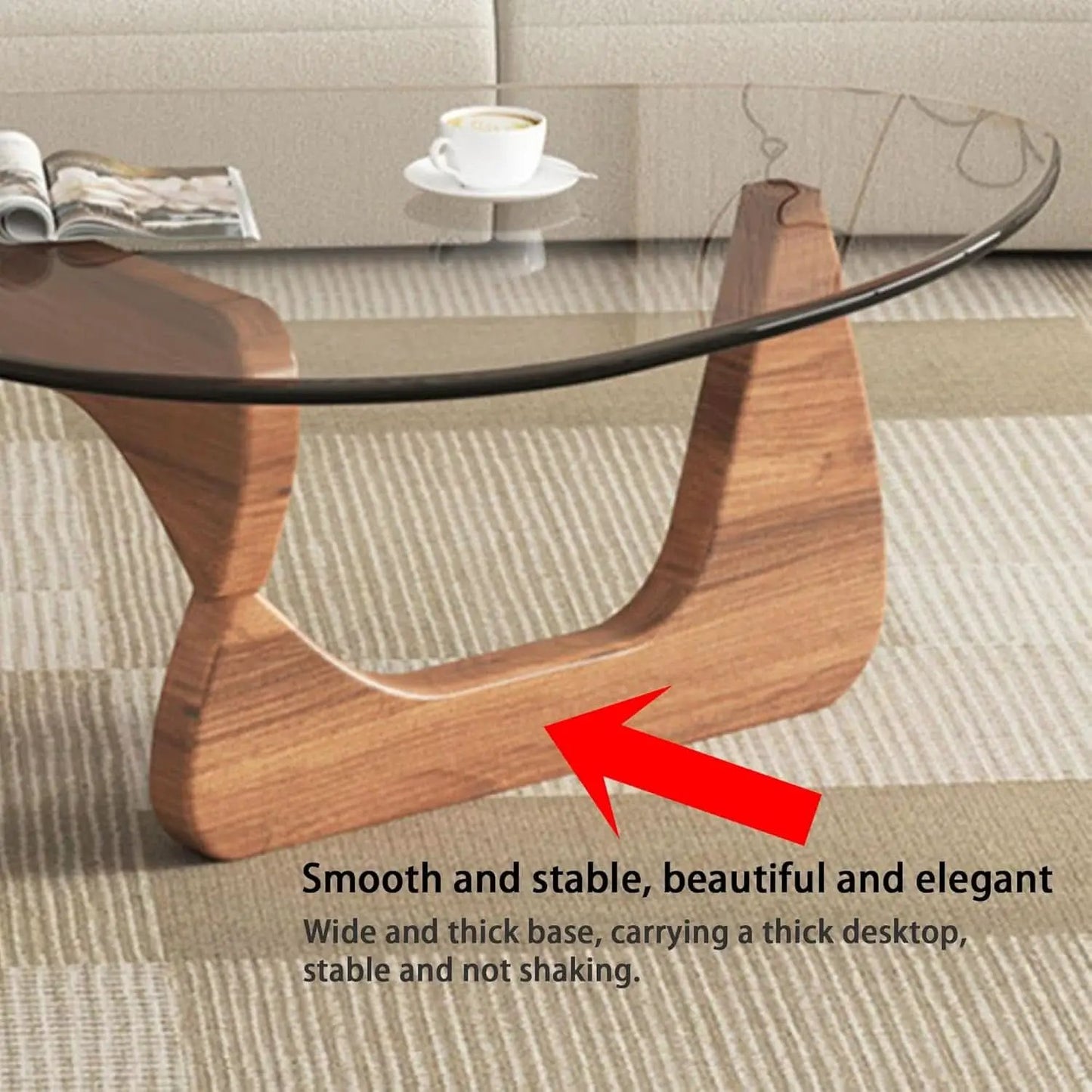 Walnut Clear Glass Oval Coffee Table Diameter 32.68 Inch from PriceLows™