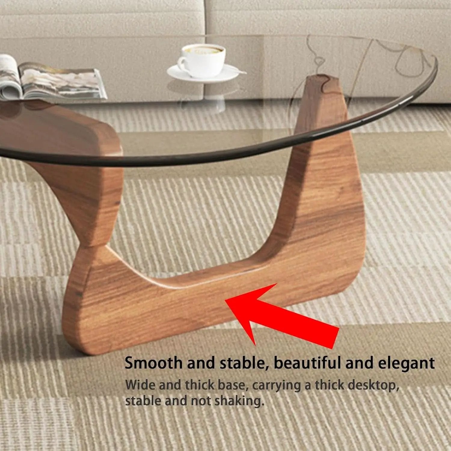 Walnut Clear Glass Oval Coffee Table Diameter 32.68 Inch from PriceLows™