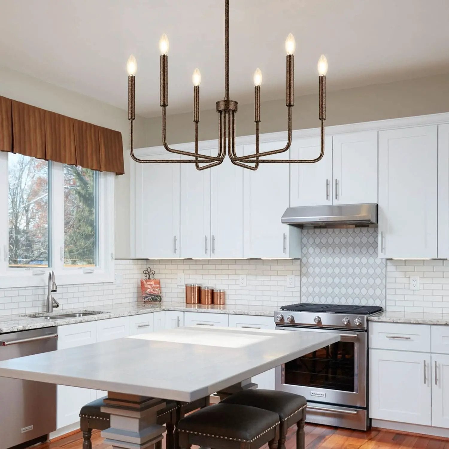 Rustic Black 6 Light Farmhouse Chandelier For Dining Room from PriceLows™