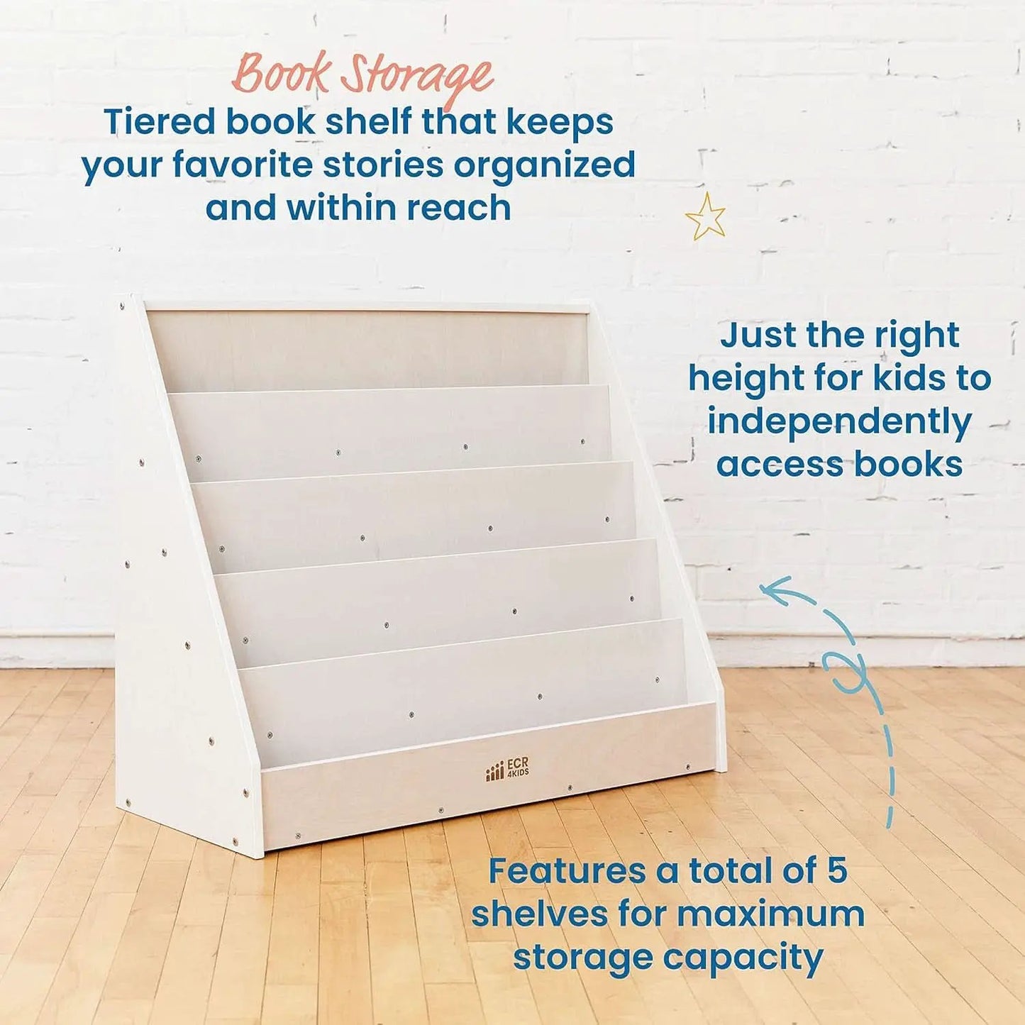 Single Sided Book Display Classroom Bookshelf White Wash from PriceLows™