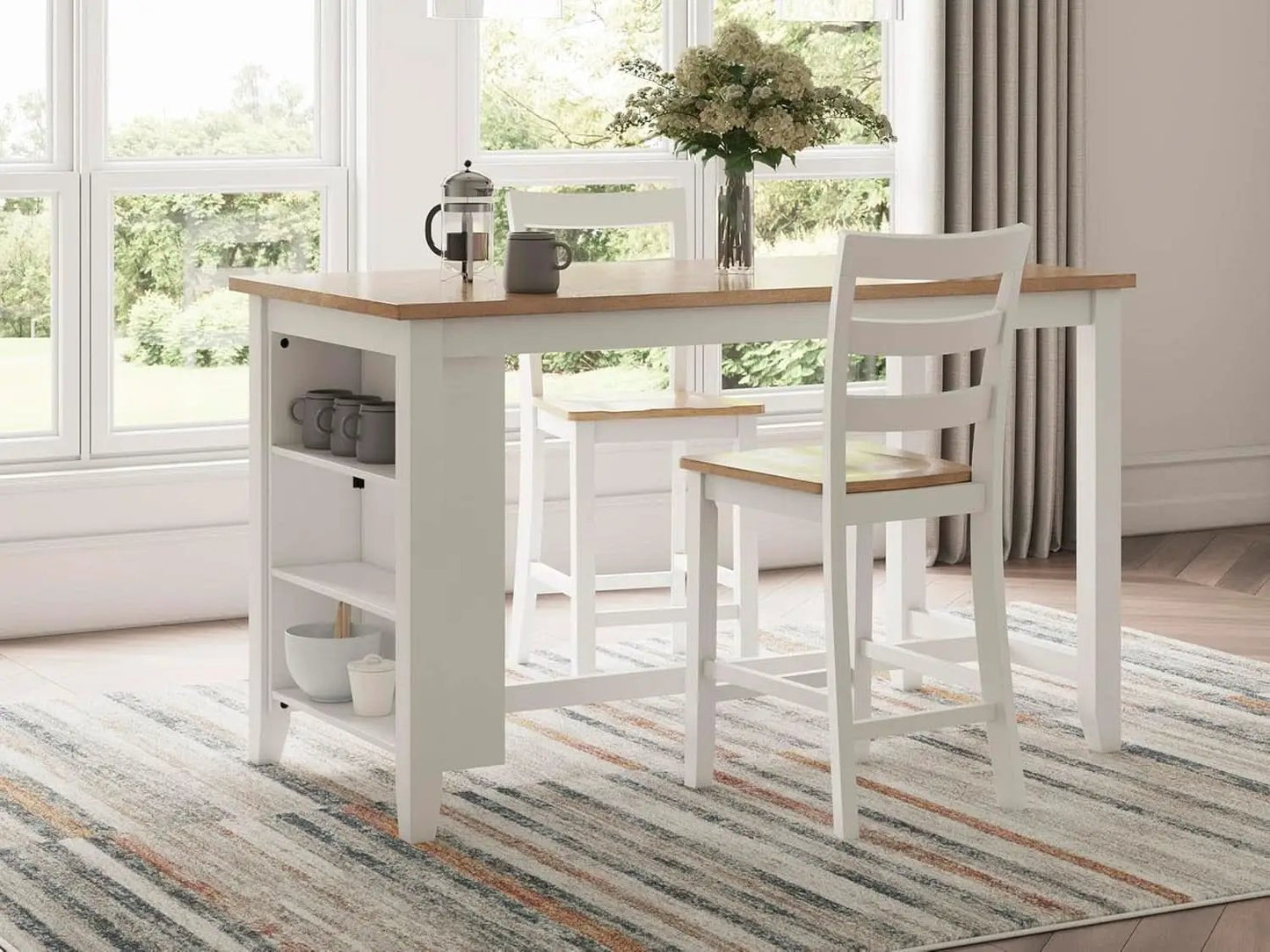 Farmhouse Counter Height Dining Table 3 Shelves Light Brown from PriceLows™