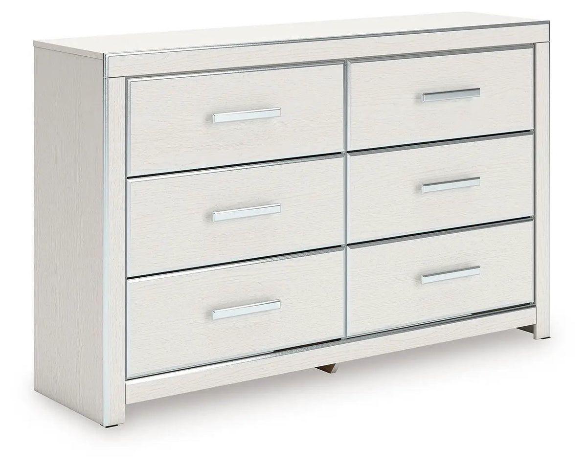 Zuraleus Six Drawer Dresser | Large-Scale Handles | Chrome-Tone Details | Glam Style