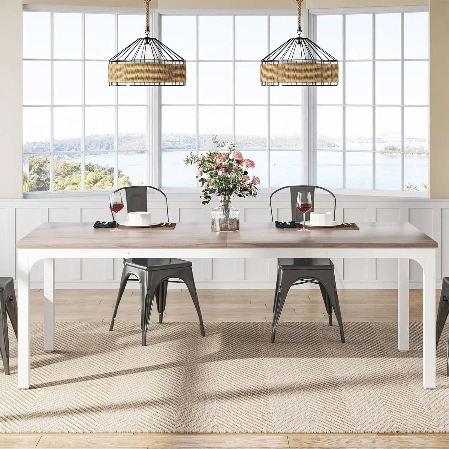 78 Inch Rustic Wood Dining Table Rectangular For Kitchen from PriceLows™
