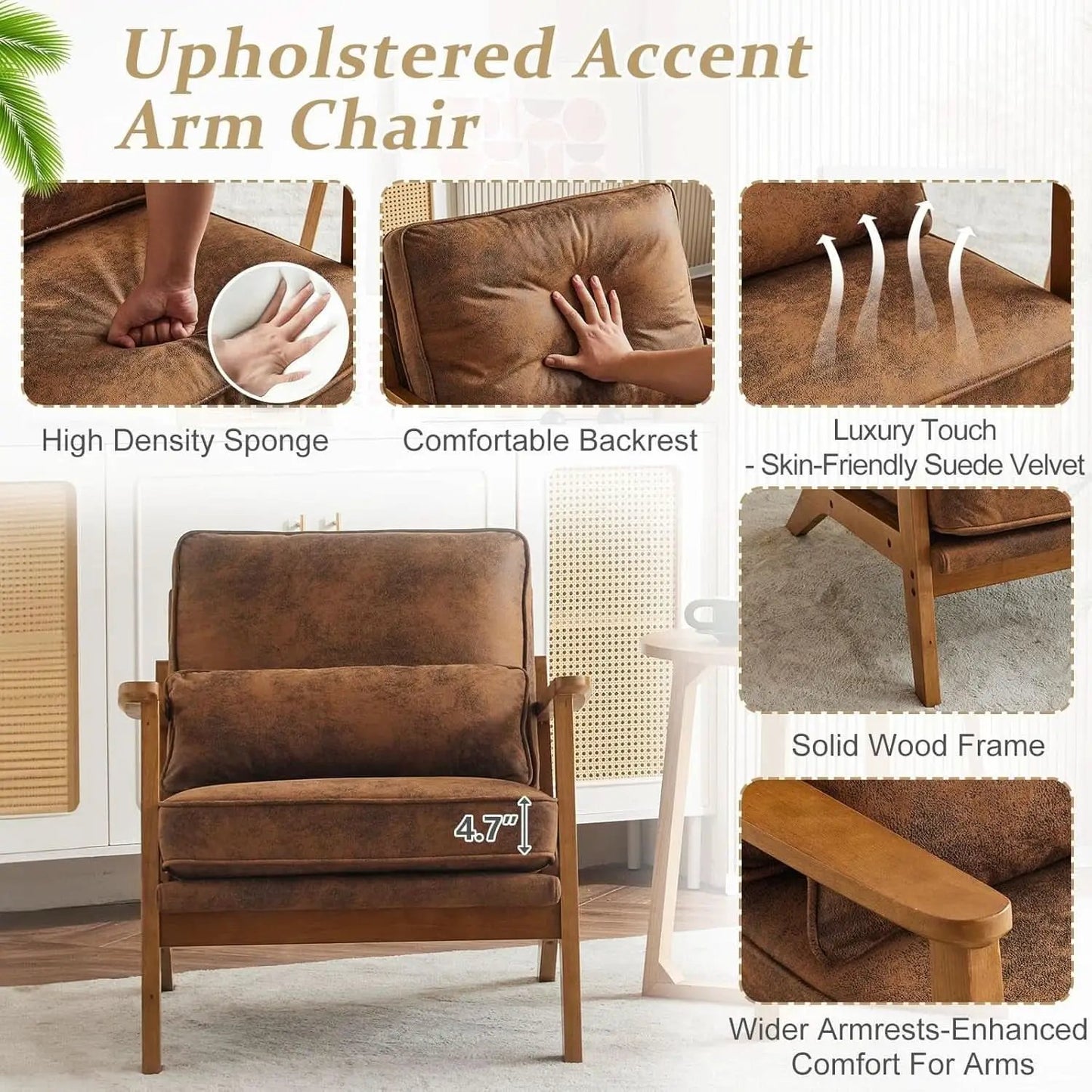 Mid-Century Modern Suede Upholstered Accent Chair Set of 2 from PriceLows™