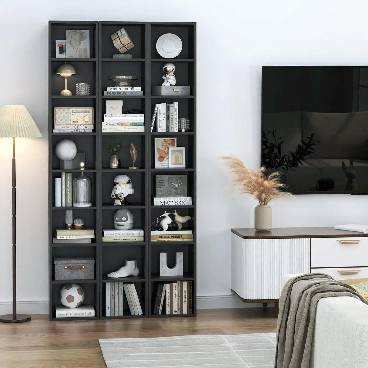 8 Tier Media Tower Rack With Adjustable Shelves Black 70 Inch Tall from PriceLows™