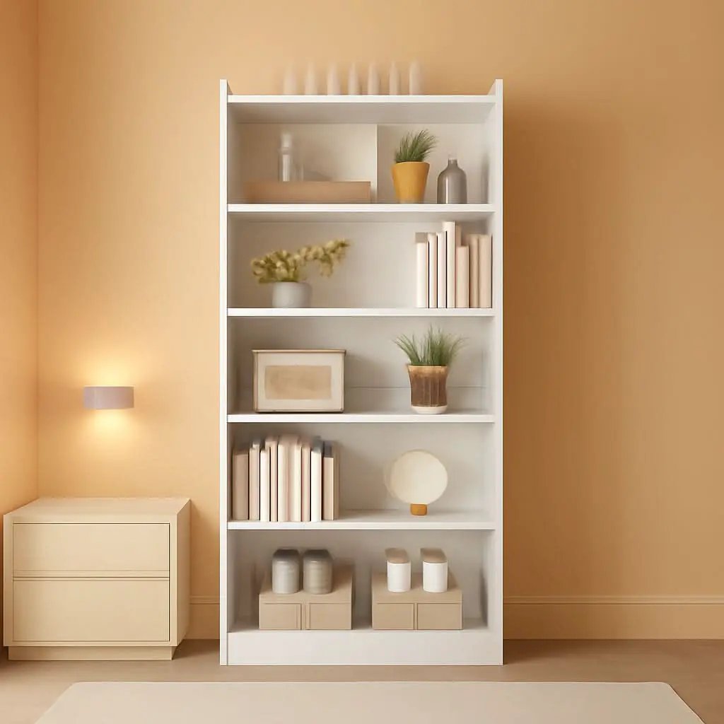 Tall White Six Tier Bookcase 72 Inches Contemporary Wood from PriceLows™