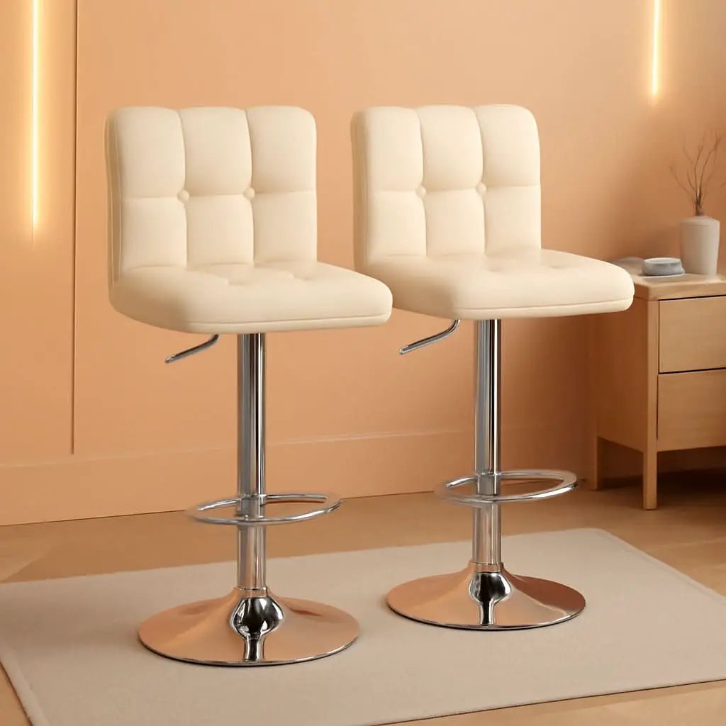 Beige Adjustable PU Leather Swivel Bar Stools Set Of 2 from PriceLows™
