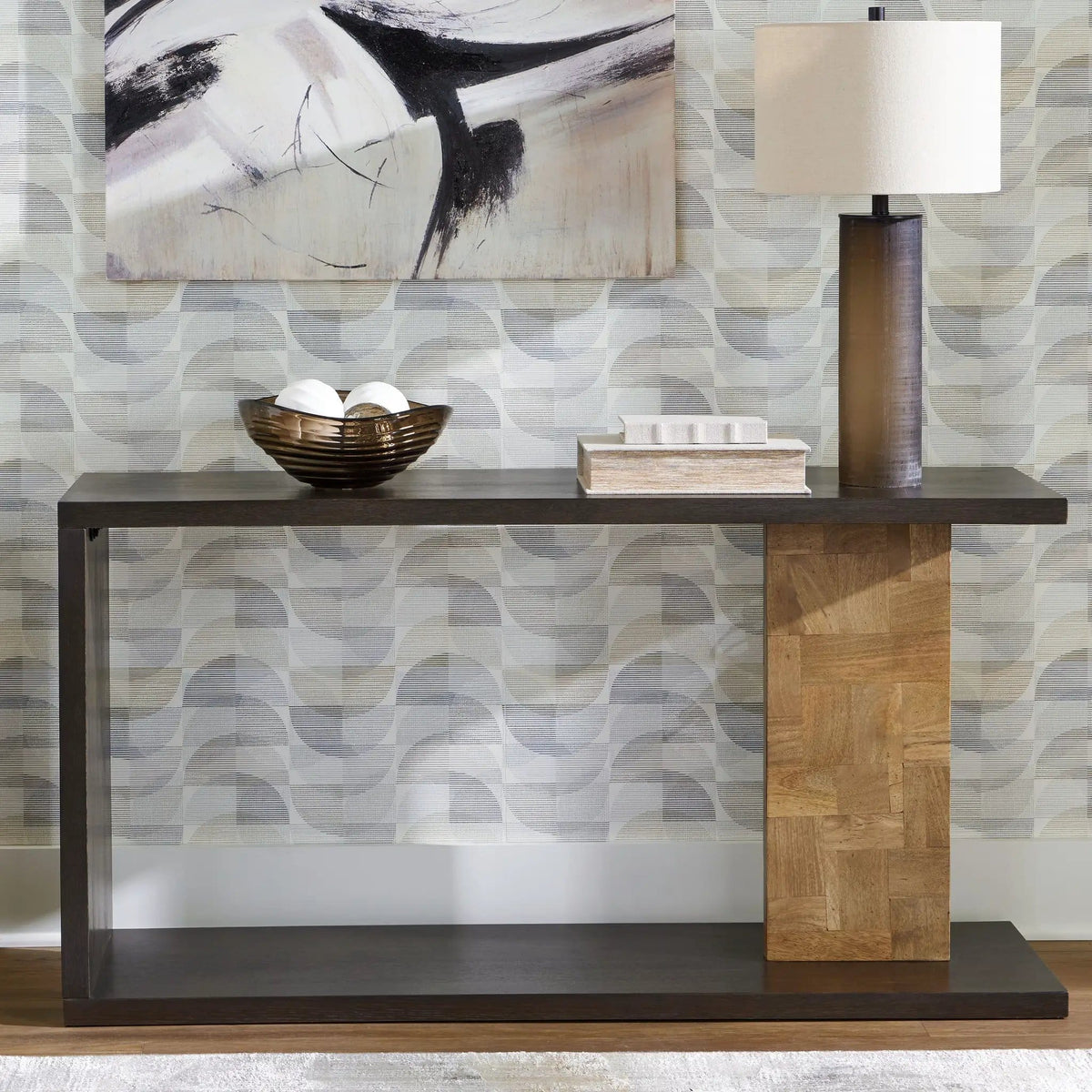 Camlett Console Sofa Table | 58.13 x 15.88 x 30.25 in | Solid Wood & Veneer | Brown