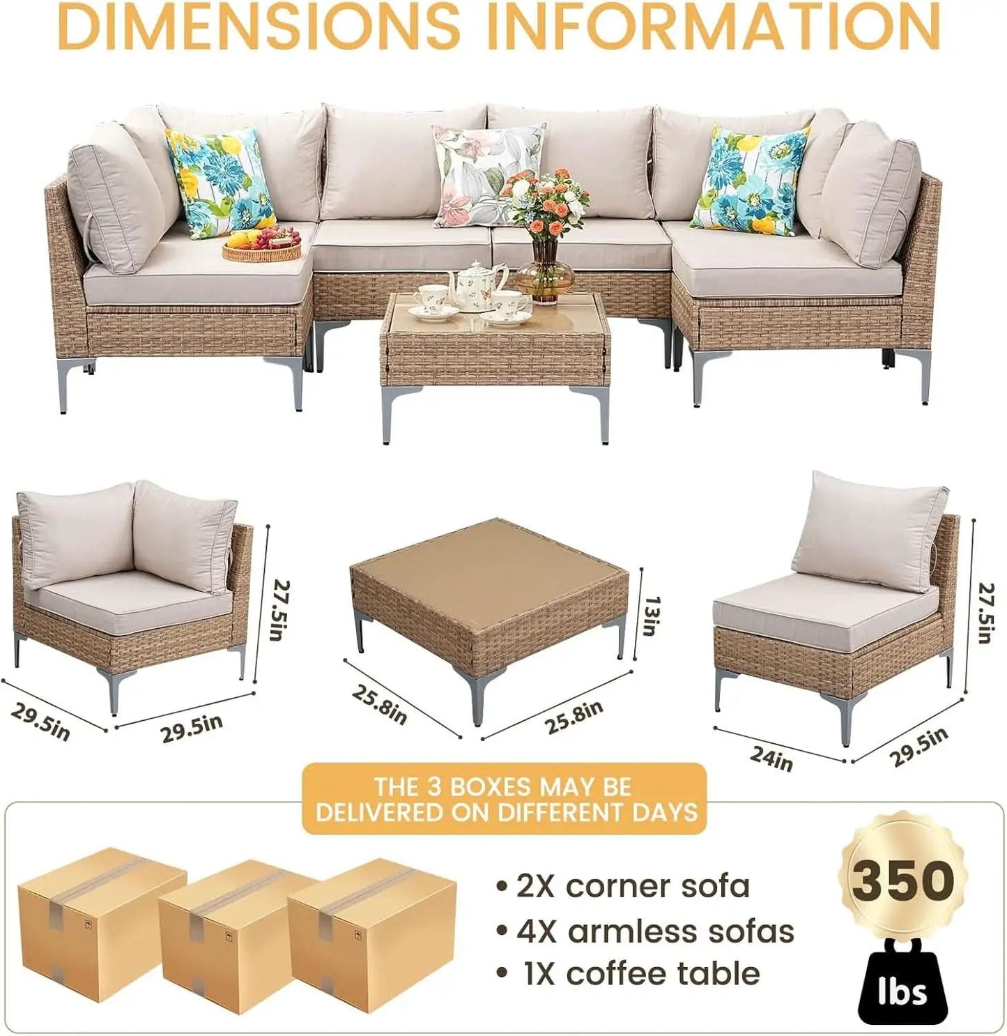 7 Piece Wicker Patio Furniture Set with Thick Cushions from PriceLows™