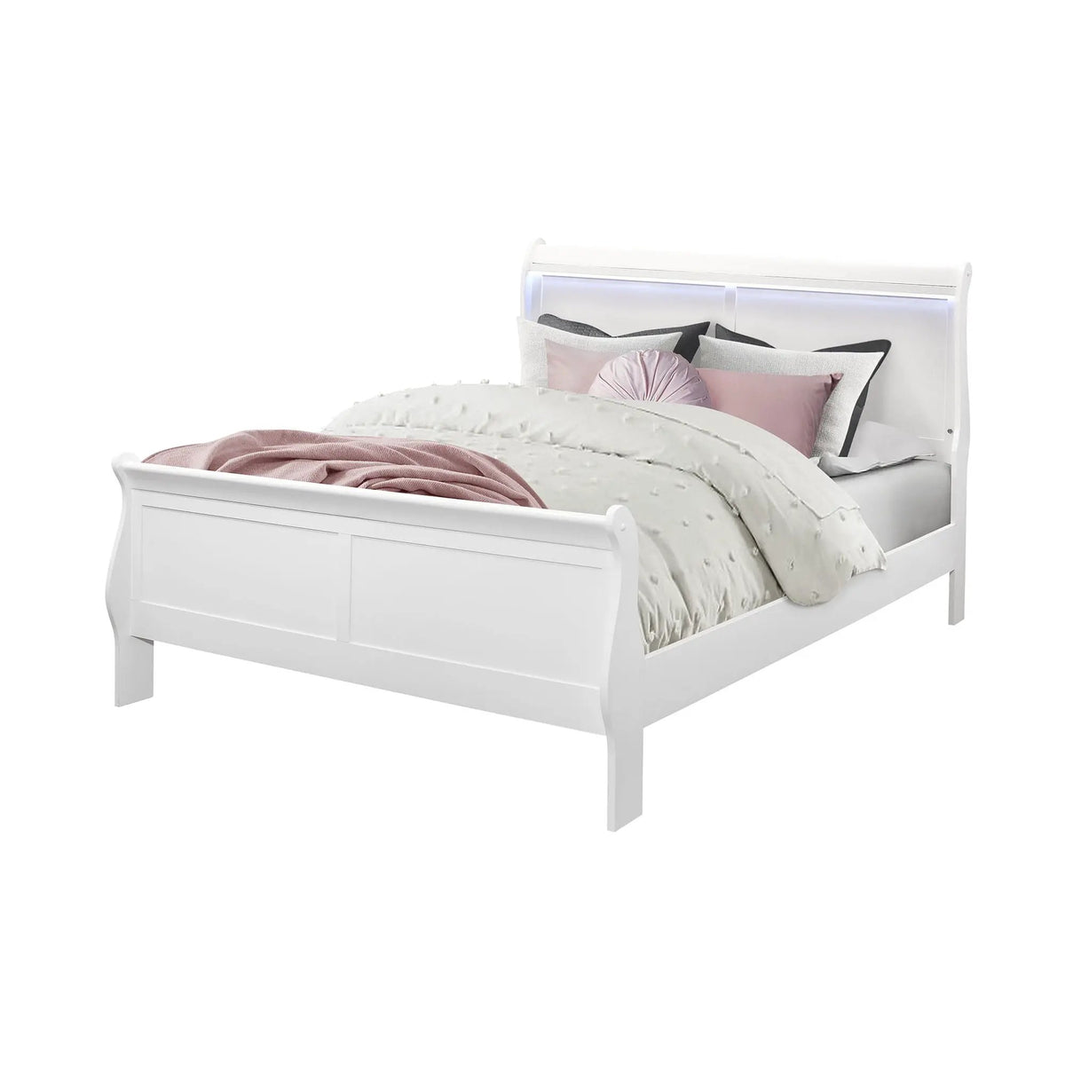 Charlston Sleigh Bed | Integrated LED Lighting | Modern Sleigh Design | 84.5 Inch Length