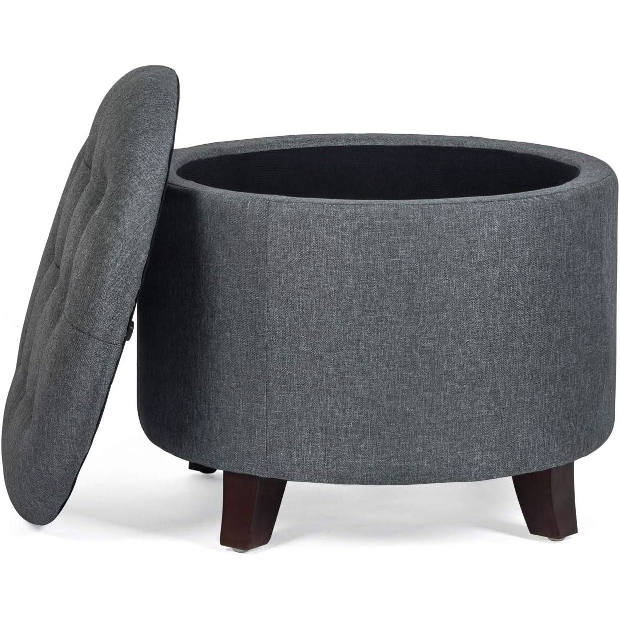 Gray Fabric Round Storage Ottoman With Button Tufting from PriceLows™