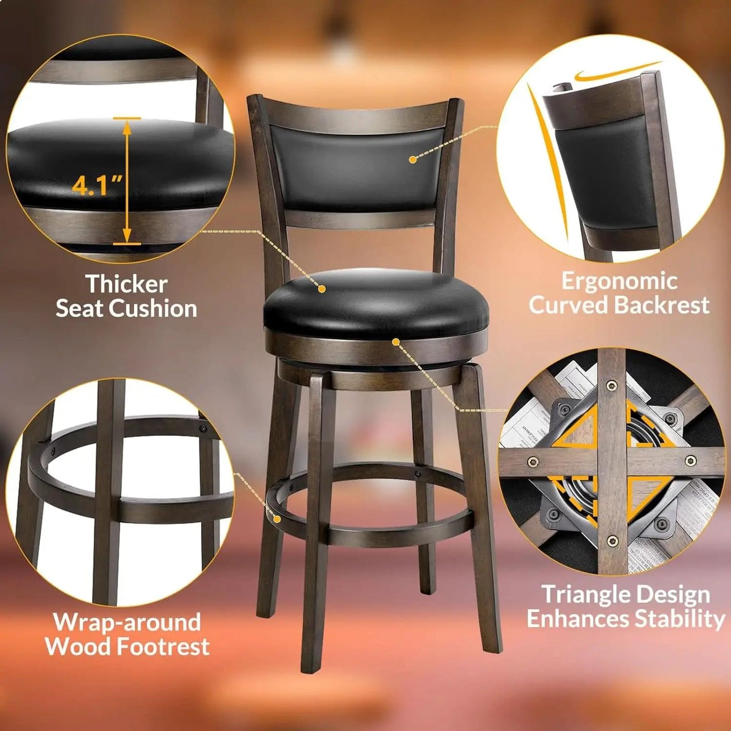 24 Inch Counter Height Swivel Bar Stools Black Set Of 2 from PriceLows™