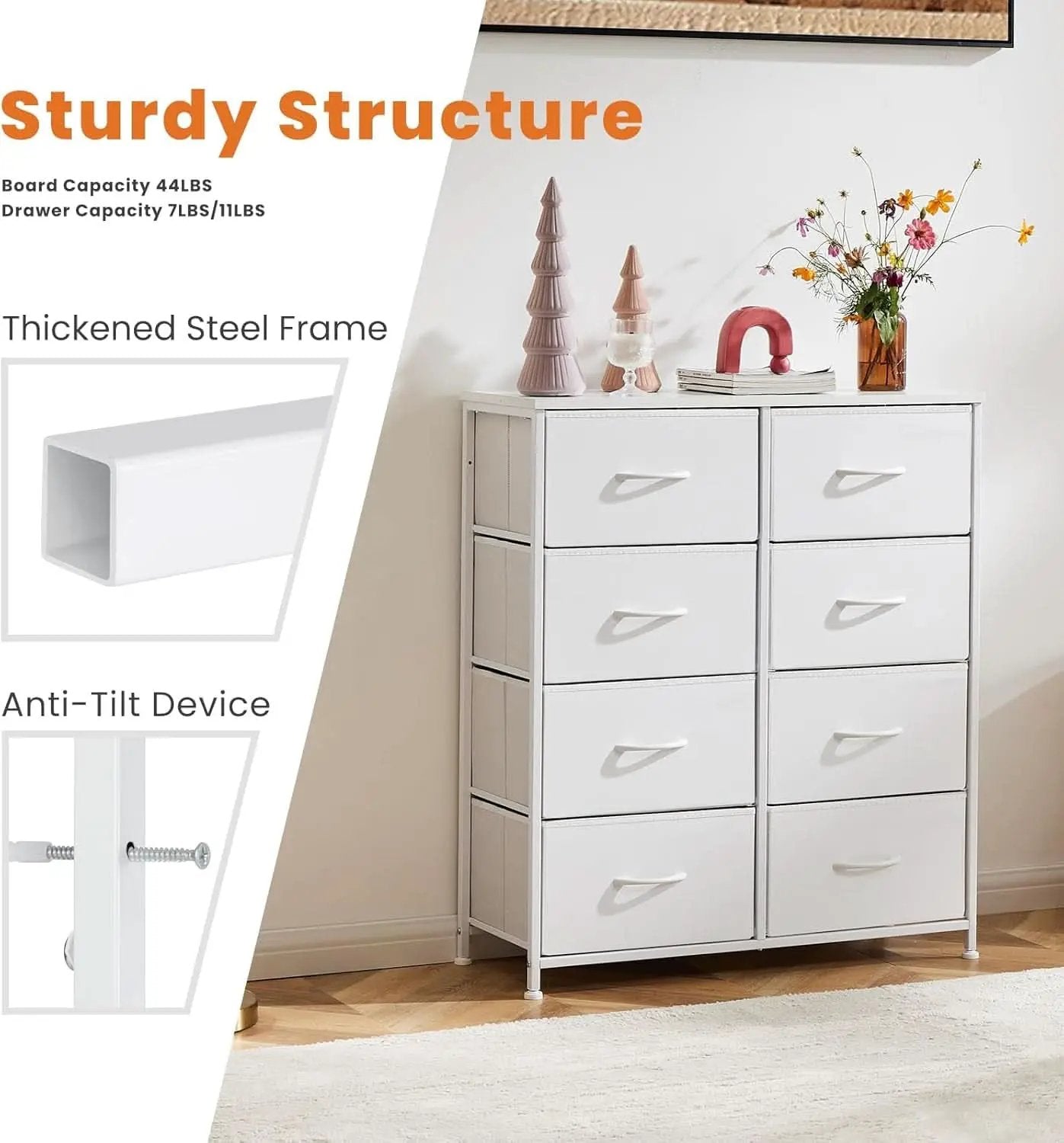 Fabric Dresser With Eight Compartment Bins WoodenTop from PriceLows™