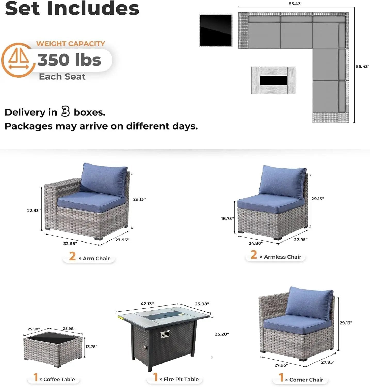 Modular Outdoor Wicker Sofa Set with Fire Pit Table from PriceLows™
