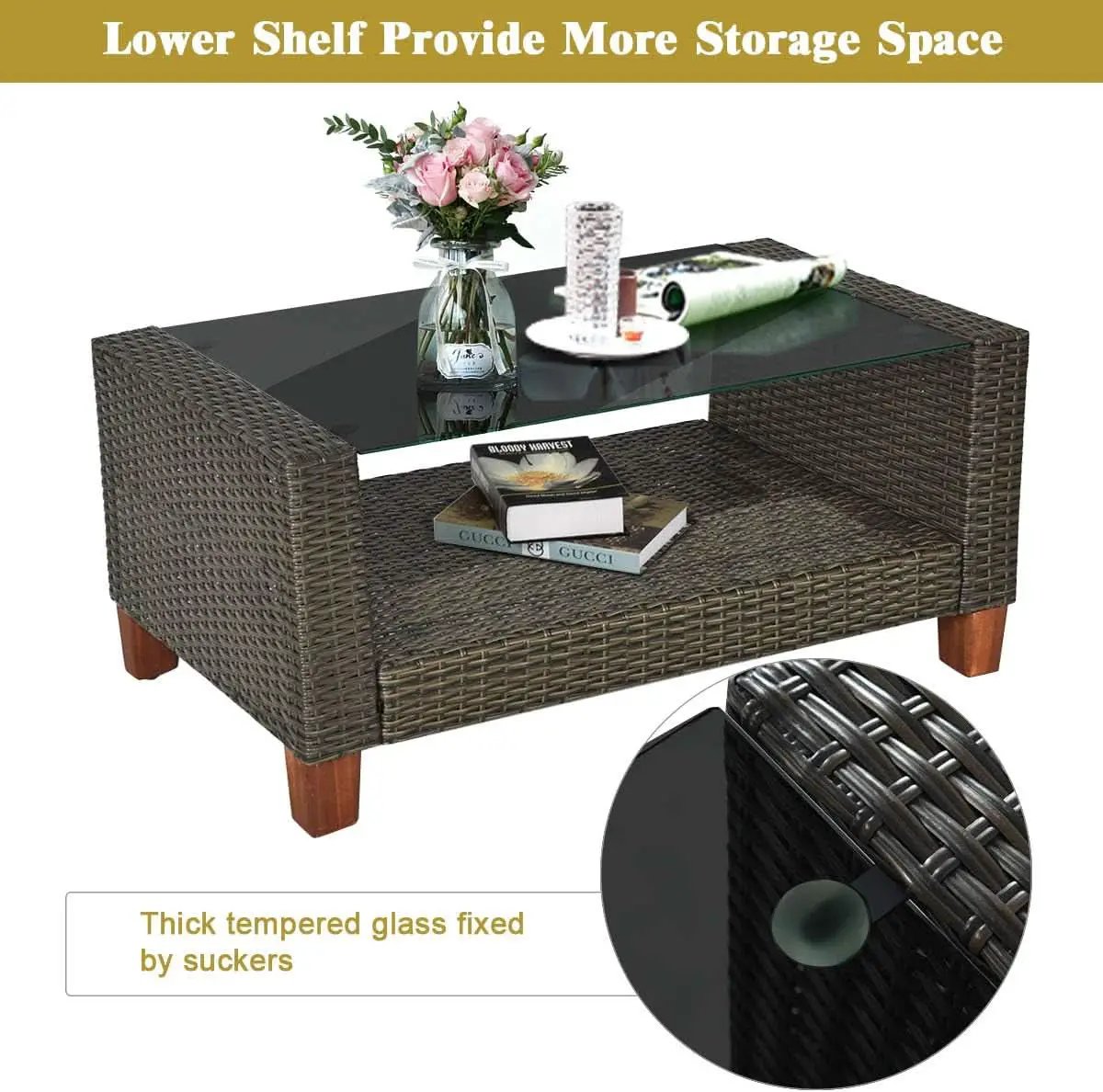 Patio Rattan Furniture Set 4 Piece Beige For Outdoor Use from PriceLows™