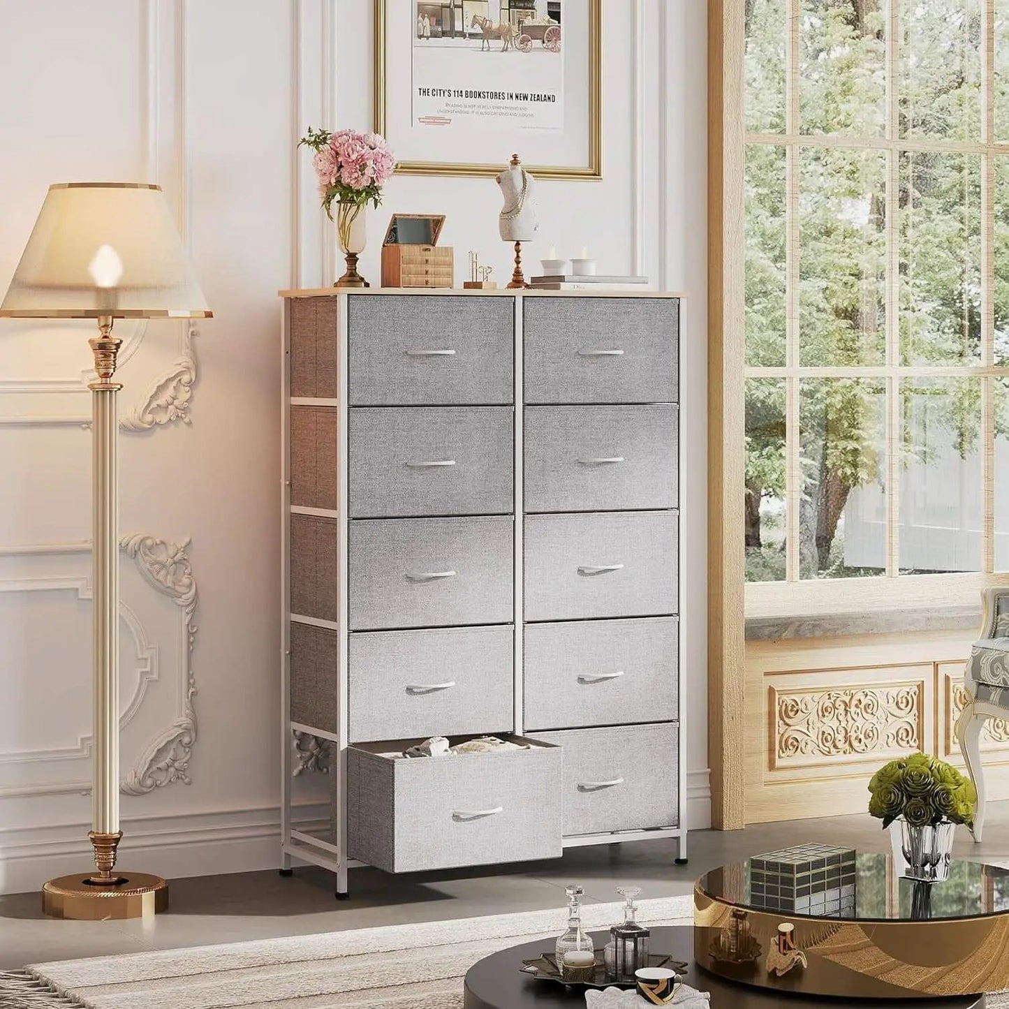 Light Grey Tall Dresser With 10 Drawers For Bedroom Storage from PriceLows™