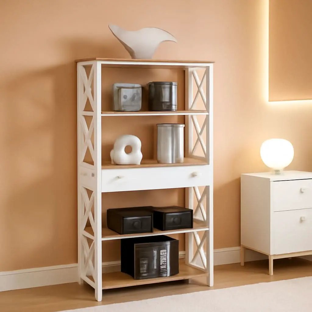 Driftwood And White Oxford Bookcase With Drawer Home Office from PriceLows™