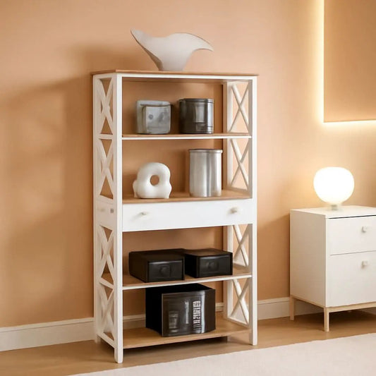 Driftwood And White Oxford Bookcase With Drawer Home Office from PriceLows™