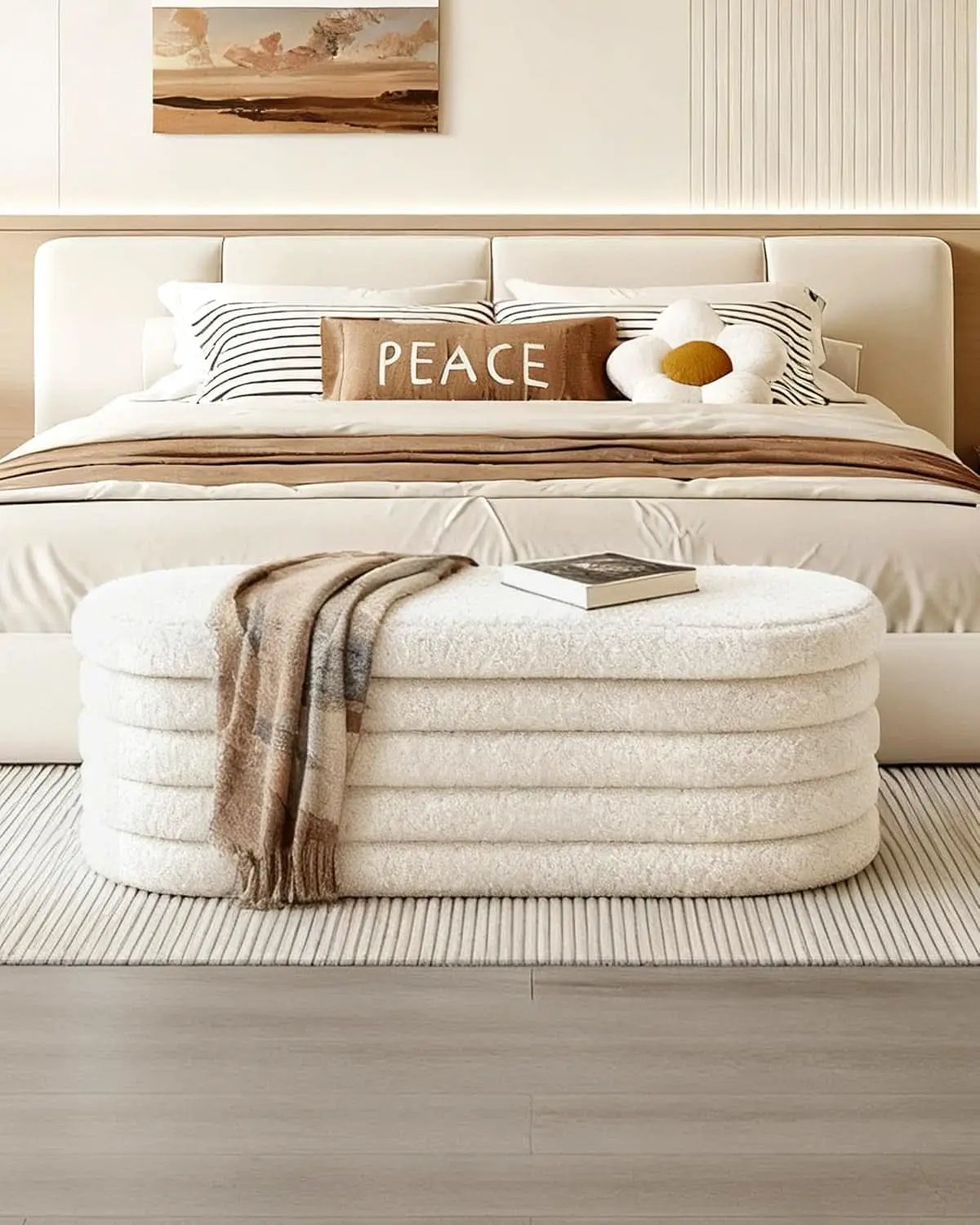 43 Inch SherpaWhite Upholstered Storage Ottoman Bench from PriceLows™