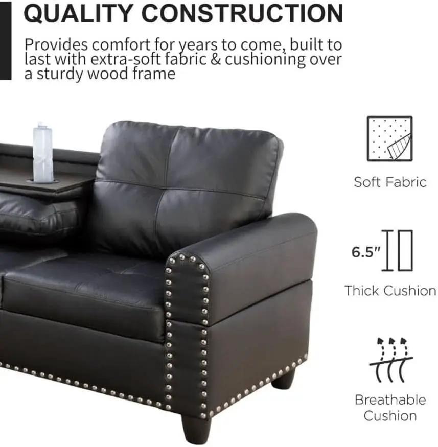 Gray L Shaped Sectional Sofa With Cup Holders And Chaise from PriceLows™