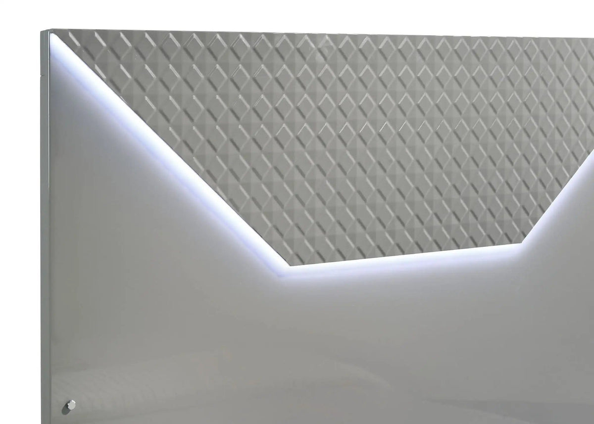 Ives Queen Panel Bed LED Headboard Grey High Gloss | 63.5 x 83.5 x 56.75 in | Bedroom Furniture | Bedroom