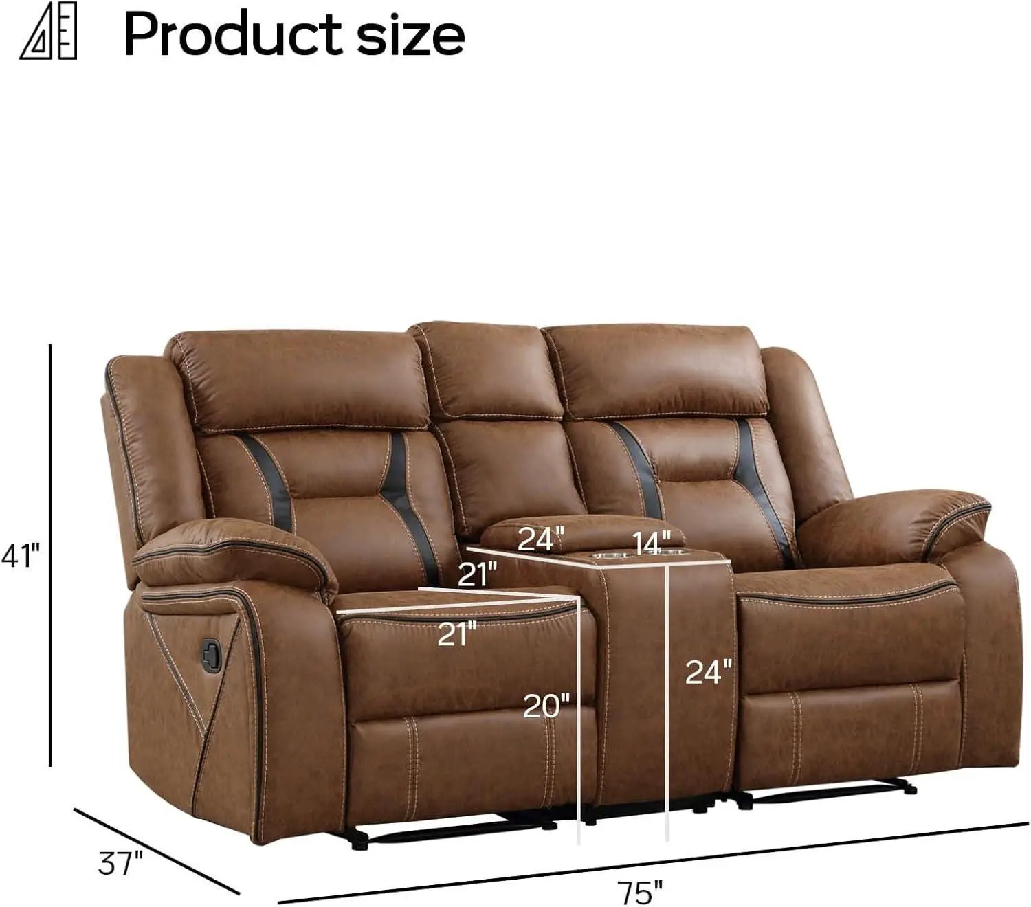 Brown Faux Leather Loveseat Dual Recliners Center Console from PriceLows™
