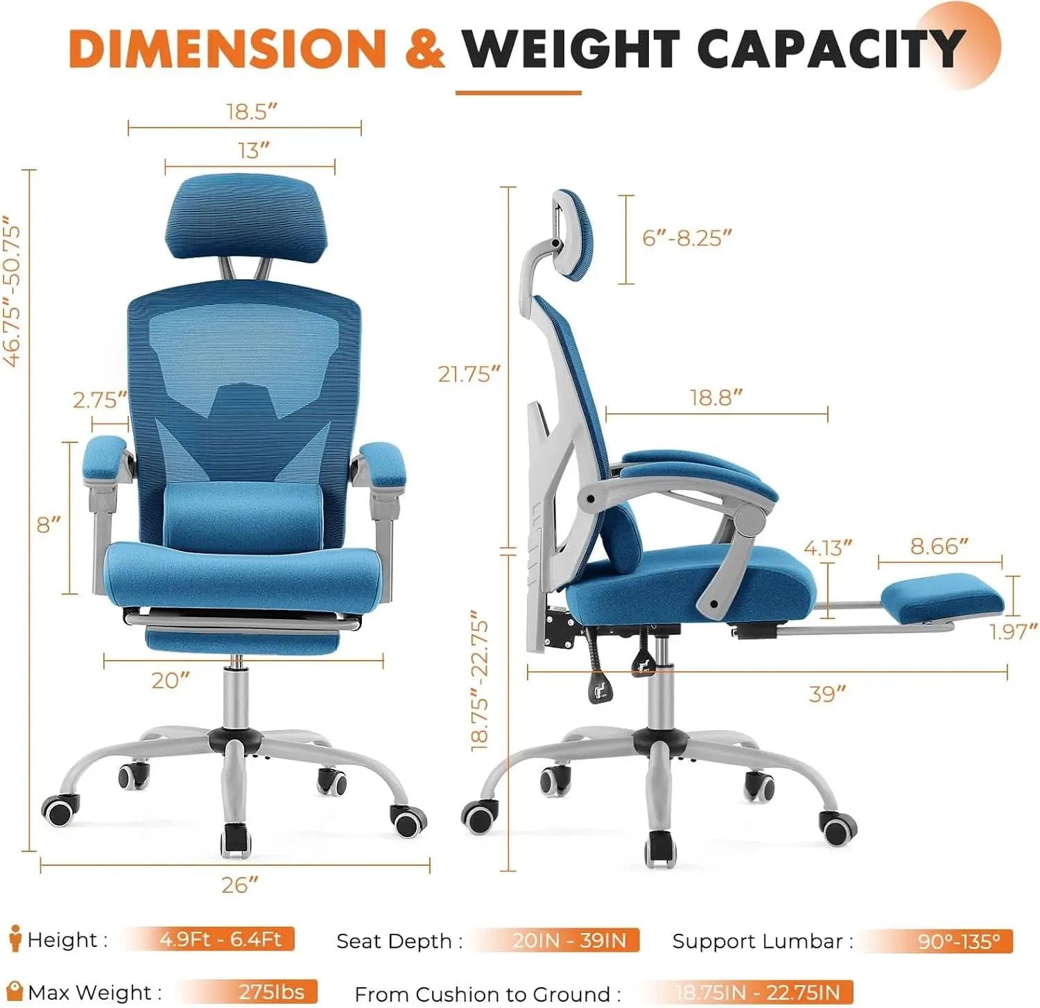 Blue Ergonomic Mesh Office Chair With Lumbar Support from PriceLows™