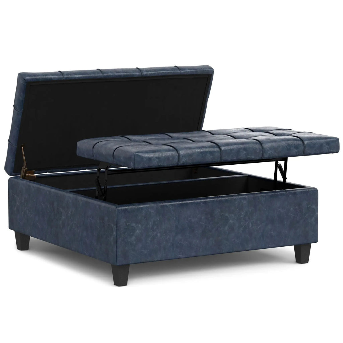 Coffee Table Storage Ottoman | Lift Top Hinge | Solid Wood Base | Large Square