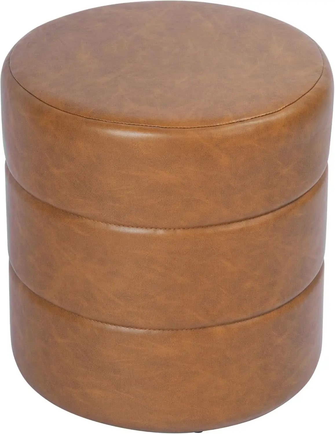 Round Upholstered Faux Leather Ottoman Footrest Camel from PriceLows™