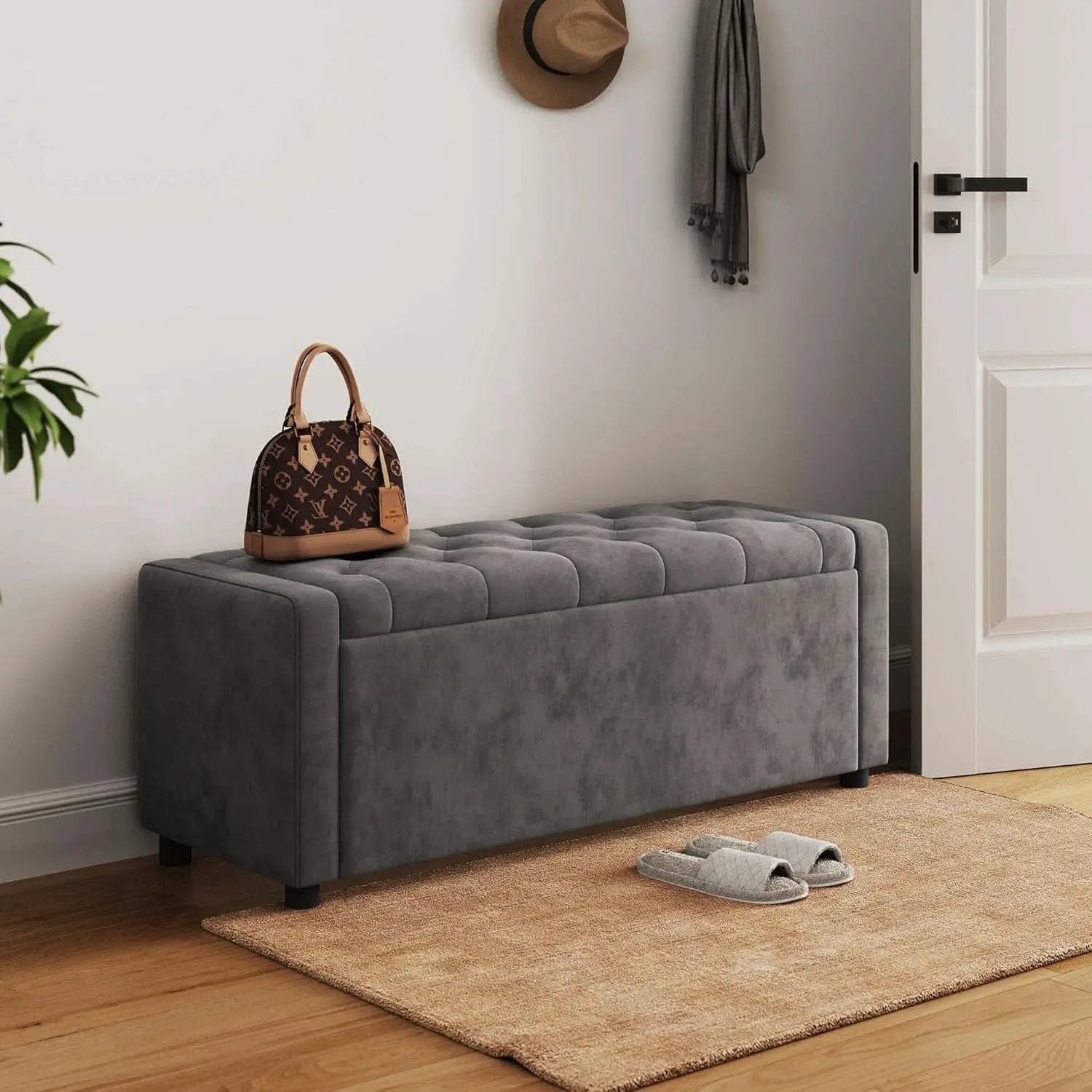 50 Inch Grey Luxurious Upholstered Storage Ottoman from PriceLows™